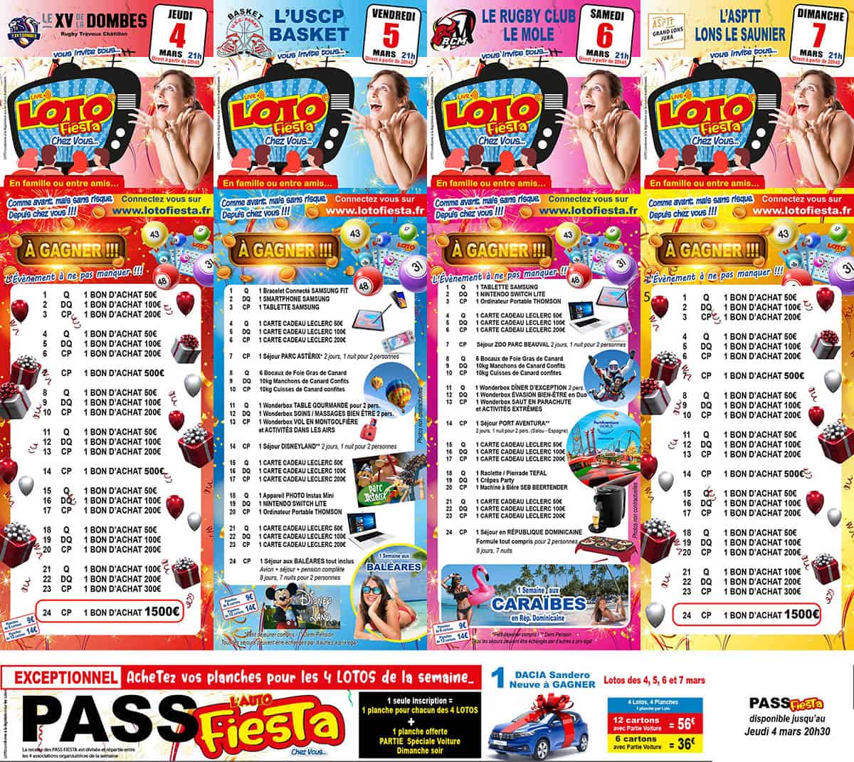 Liste LA DOMBE Loto Fiesta Chez Vous